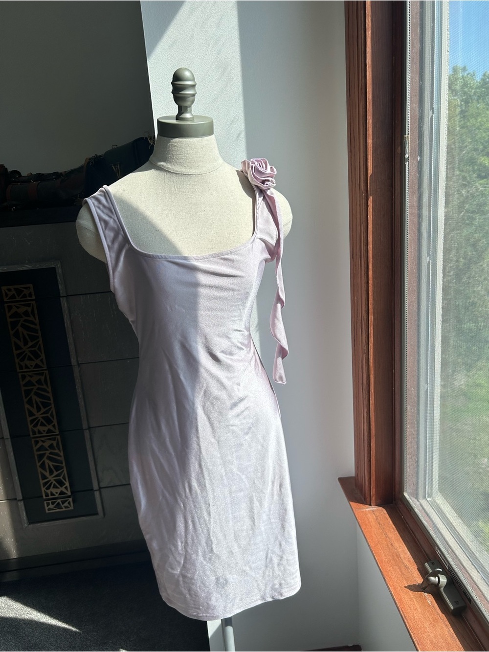 Lush Lavender One-Shoulder Rosette Dress